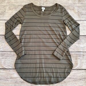 Peyton Jensen Olive Green & Black Striped LS Knit Top Ladies Sz S